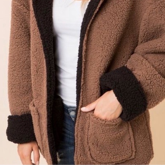 Sherpa Reversible Teddy Bear Coat Black Mocha Women’s Size Medium NWT - Picture 5 of 10
